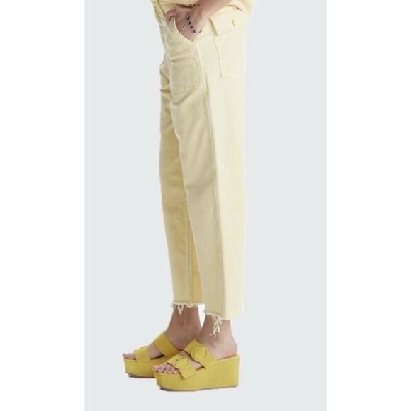 MOTHER Straight Patch Pocket Ankle Fray Jeans, Size 28, Butter Yellow Fall Denim - Picture 5 of 16